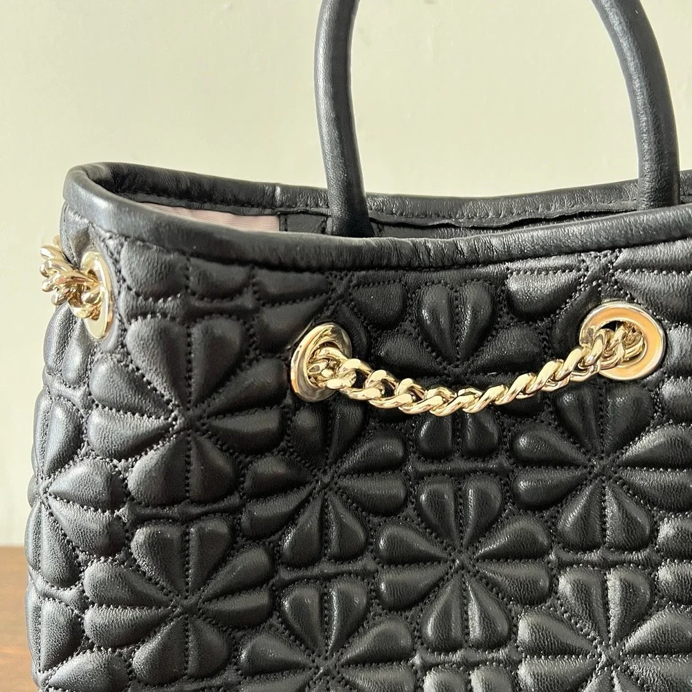 New Kate Spade Bloom Medium Quilted Leather Backpack Black Drawstring Chain $478